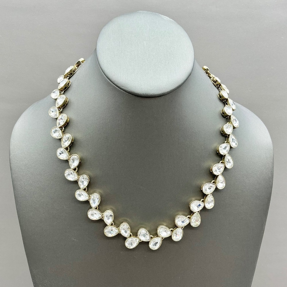 Teardrop Crystal Collar Necklace Women Gold Tone Clear Rhinestone Statement 8827